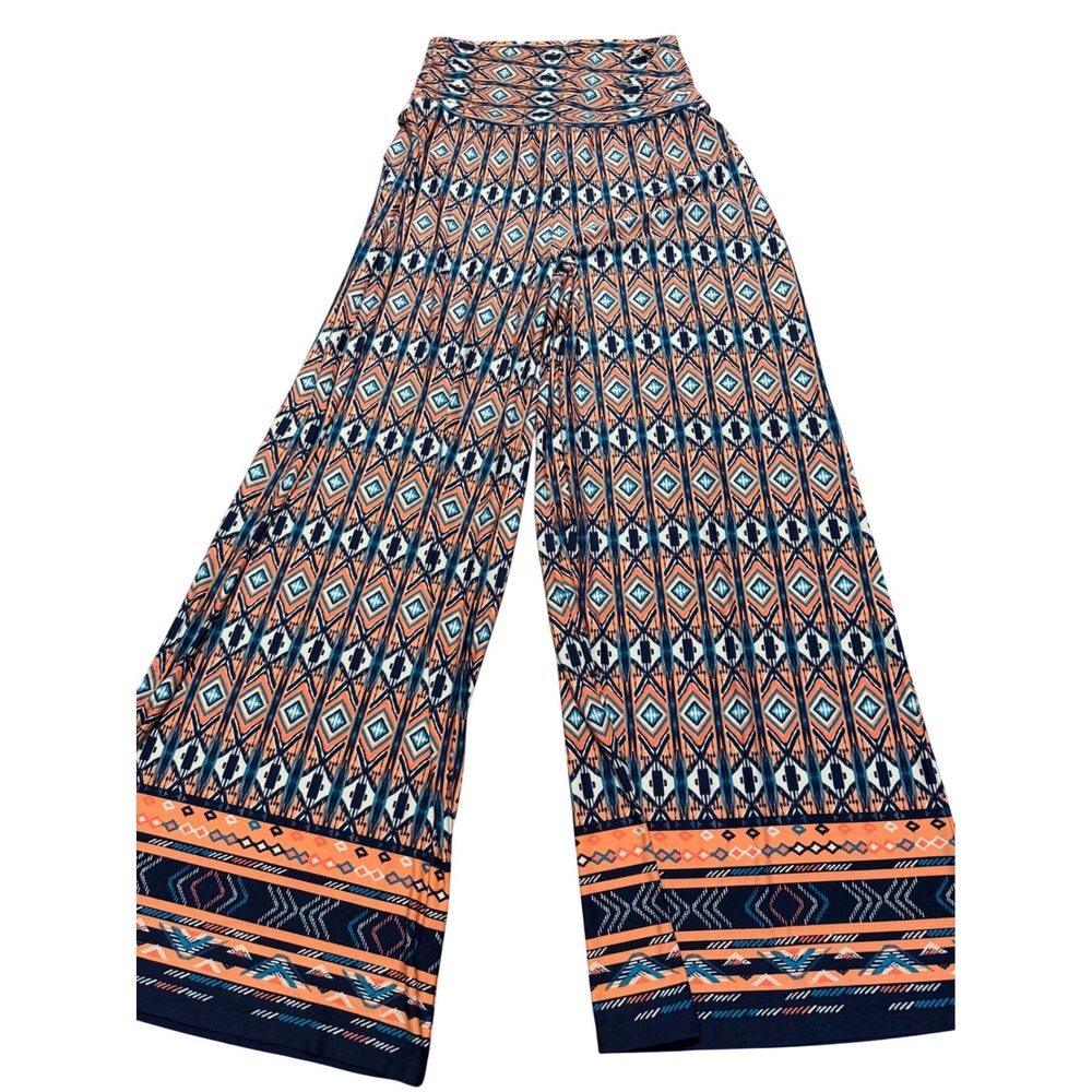 New Directions Boho Palazzo Pants Small Tribal Aztec  Wide Leg Pull‎ On Festival